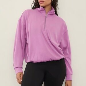 Athleta Seasoft Quarter Zip Bubble Hem Sweatshirt, Lotus Rose/Pink, Size XS